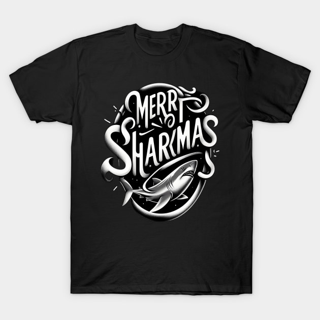 Merry Sharkmas, Santa Waving, Christmas Gift, m Shark Gift T-Shirt by Customo